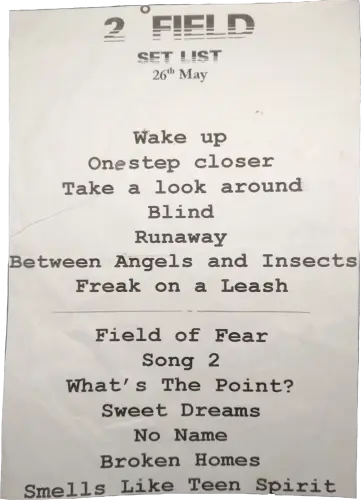 Set List 26th May 2001